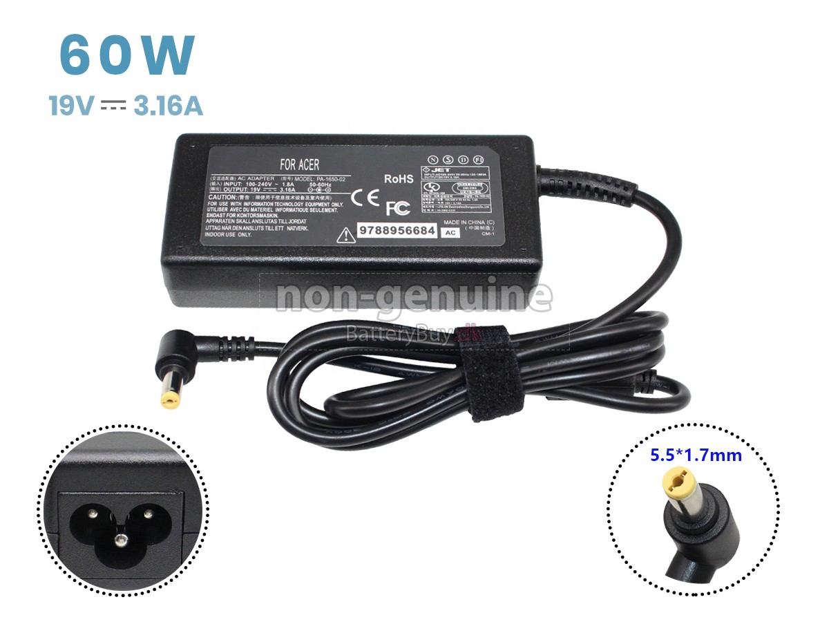Adapter til Acer 60W 19V-3.16A YELLOW 5.5*1.7MM