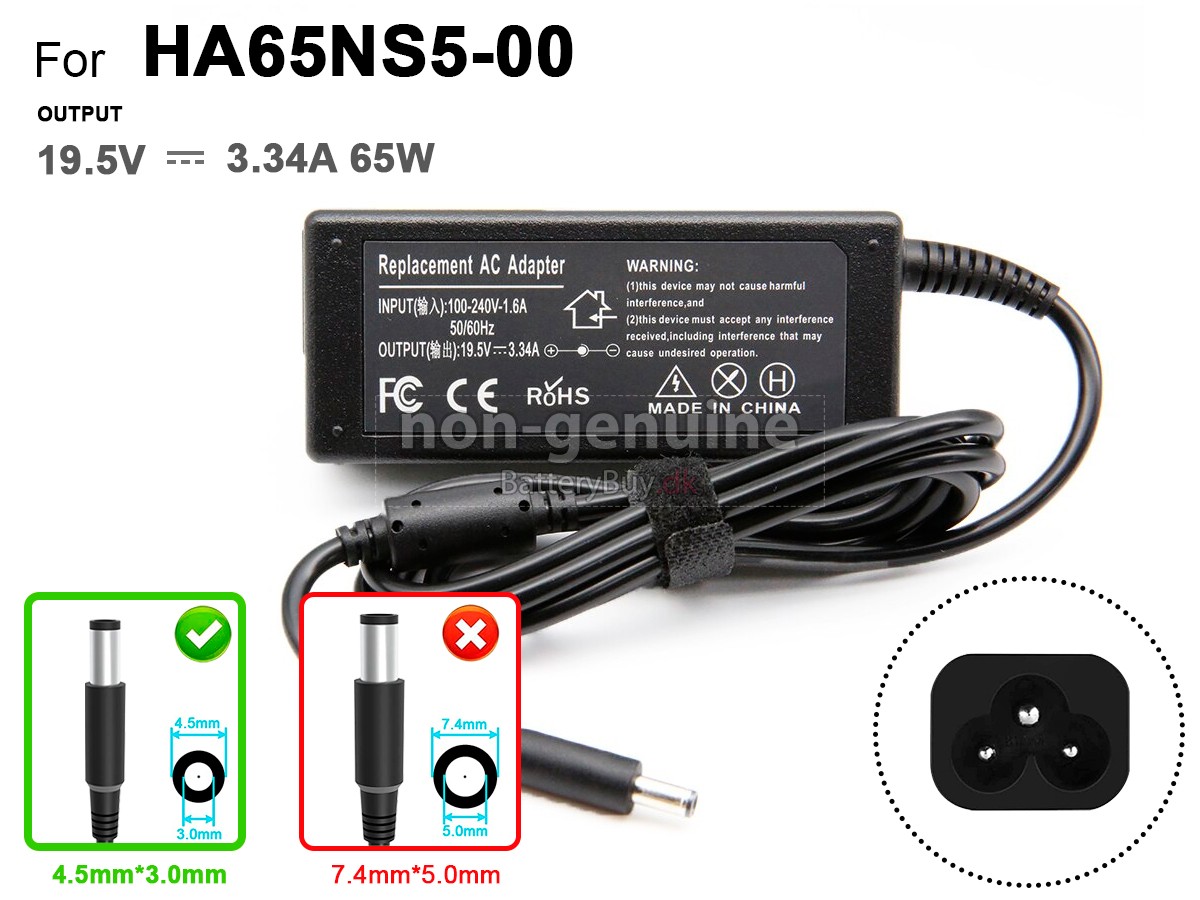 Adapter til Dell 65W 19.5V-3.34A 100-240V~1.6A 50/60HZ