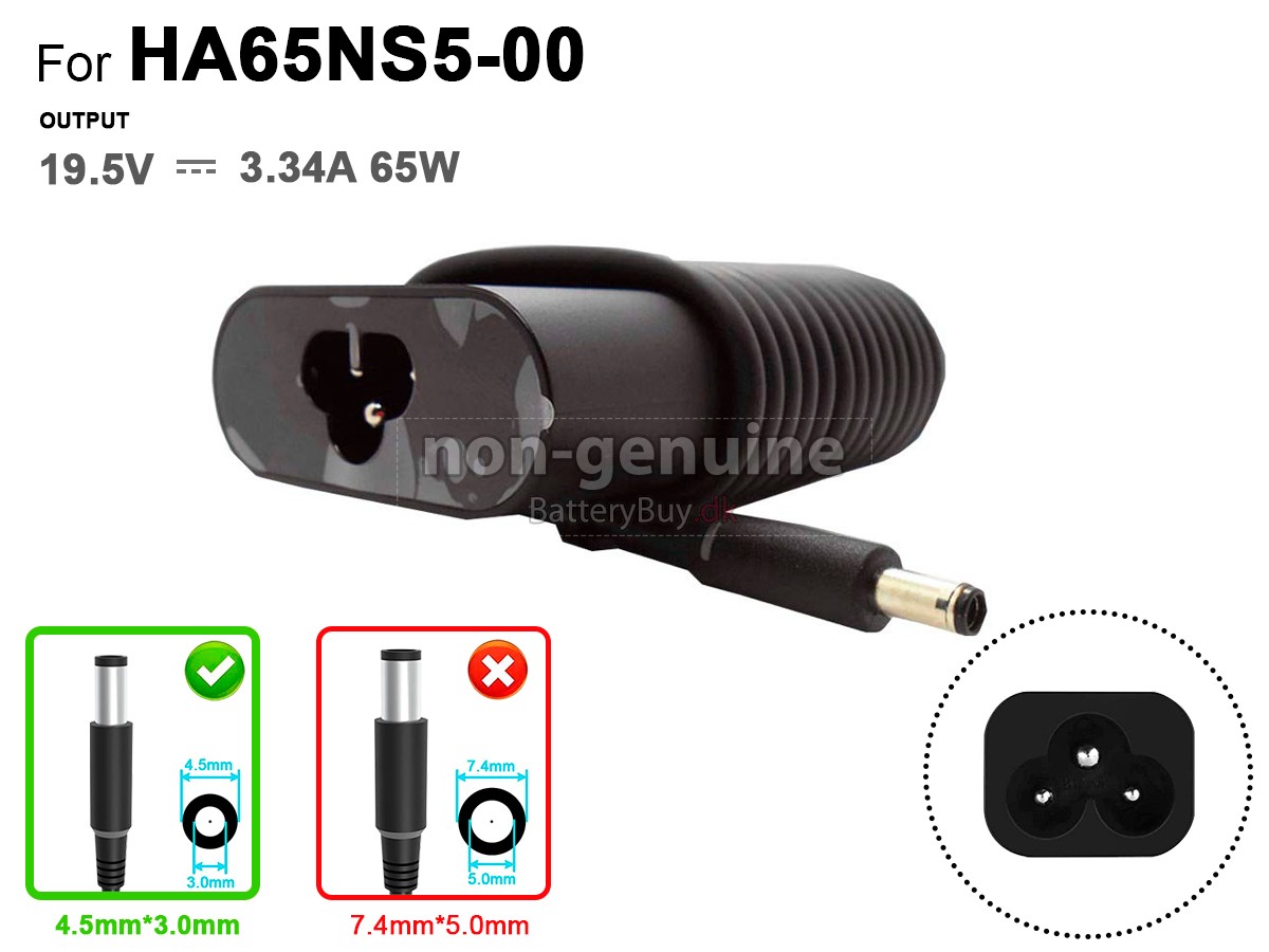 Adapter til Dell 19.5V-3.34A 65W 100-240V~1.5A 50/60HZ