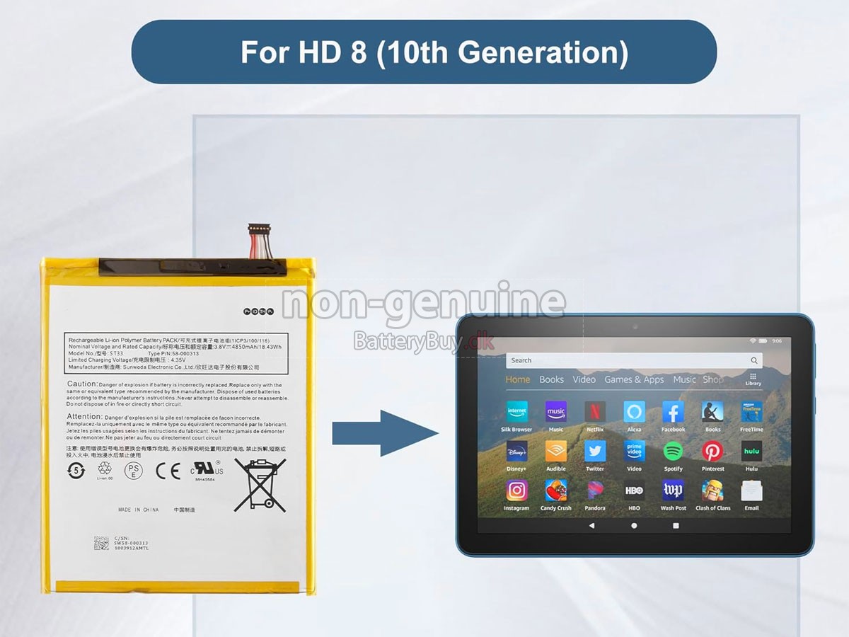 Amazon FIRE HD 8 TABLET K72LL4 2020 udskiftningsbatteri