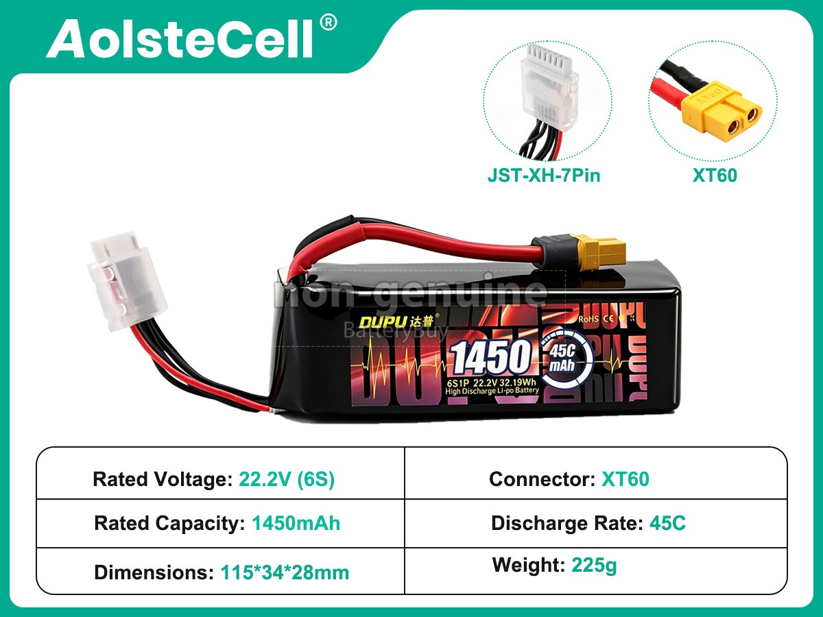 AolsteCell 22.2V 1450MAH 45C XT60 udskiftningsbatteri