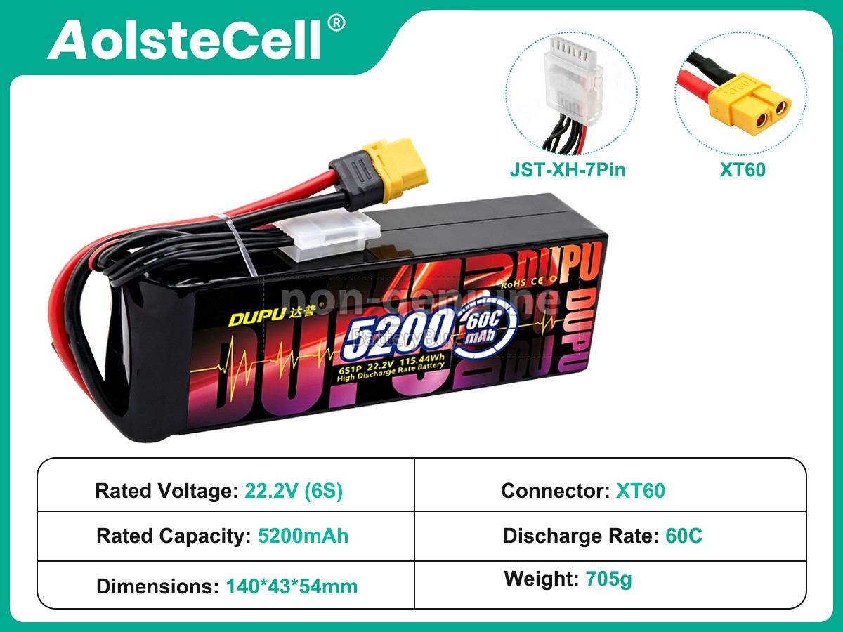 AolsteCell 22.2V 5200MAH 60C XT60 udskiftningsbatteri