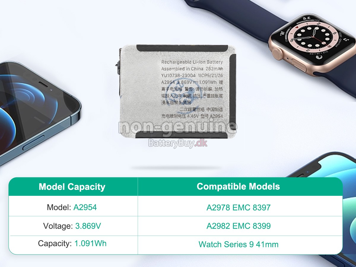 Apple WATCH Series 9 GPS+CELLULAR 41MM udskiftningsbatteri