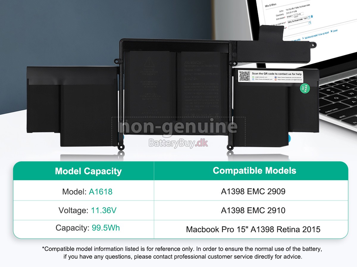 Apple MacBook Pro 15 inch A1398 Retina (Mid 2015) udskiftningsbatteri